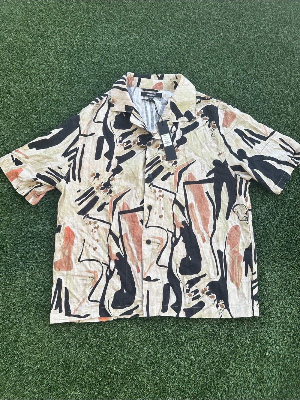 Fashion Nova Abstract Short-Sleeve Shirt Jacket - Beige, Black & Brown